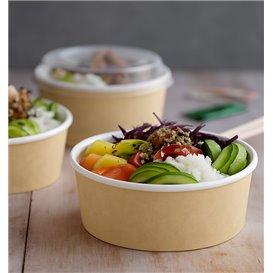 Paper Soup Bowl with Lid Kraft PP 1000ml Ø18cm (25 Units)