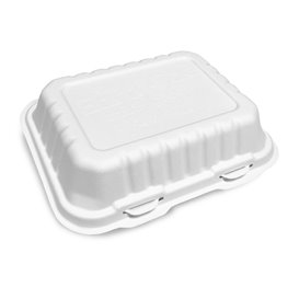 Sugarcane Hinged Container "Menu Box" White 19,5x15,5x7cm (250 Units)