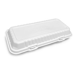 Sugarcane Hinged Container "Menu Box" White 32,4x15,3x6cm (250 Units)