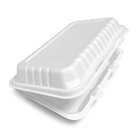 Sugarcane Hinged Container "Menu Box" White 25,5x15,5x6cm (250 Units)