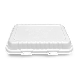Sugarcane Hinged Container "Menu Box" White 25,5x15,5x6cm (50 Units)