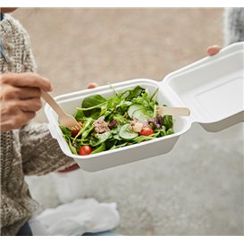 Sugarcane Hinged Container "Menu Box" White 20x16x7cm (250 Units)