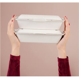 Sugarcane Hinged Container "Menu Box" White 32x15x6cm (250 Units)
