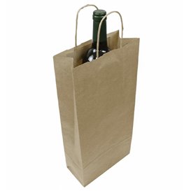 Paper Bottle Bag with Handles Kraft 115g/m² 18+8x39cm (25 Units) 