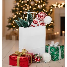 Paper Bag with Handles Kraft White 90g/m² 18+8x24cm (25 Units) 