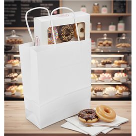 Paper Bag with Handles Kraft White 90g/m² 18+8x24cm (250 Units)