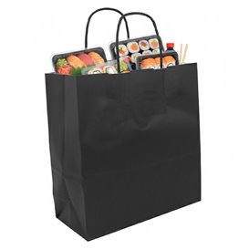 Paper Bag with Handles Kraft Black 100g/m² 22+10x27cm (250 Units)