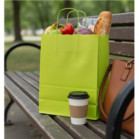 Paper Bag with Handles Green 90g/m² 22+10x27cm (25 Units)