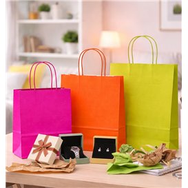 Fuchsia paper bag with handles 90g/m² 22+10x27cm (250 Units)