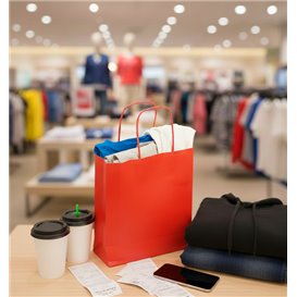 Paper Bag with Handles Kraft Red 90g/m² 22+10x27cm (25 Units) 