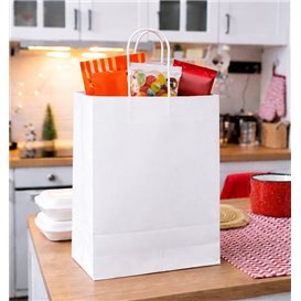 Paper Bag with Handles Kraft White 90g/m² 24+11x32cm (25 Units) 
