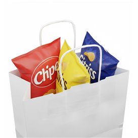 Paper Bag with Handles Kraft White 90g/m² 24+11x32cm (25 Units) 