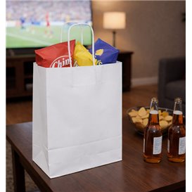 Paper Bag with Handles Kraft White 90g/m² 24+11x32cm (250 Units)