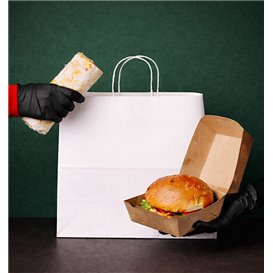 Paper Bag with Handles Kraft White 90g/m² 28+11x32cm (25 Units) 