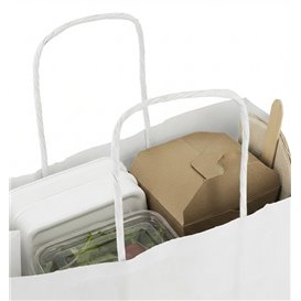 Paper Bag with Handles Kraft White 90g/m² 28+11x32cm (25 Units) 