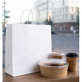 Paper Bag with Handles Kraft White 90g/m² 28+11x32cm (25 Units) 