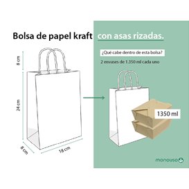 Paper Bag with Handles Kraft 115g/m² 18+8x24cm (250 Units)