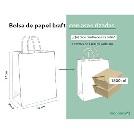 Paper Bag with Handles Kraft Brown 115g/m² 22+10x27cm (250 Units)