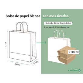 Paper Bag with Handles Kraft White 90g/m² 28+11x32cm (25 Units) 