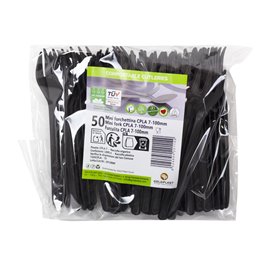 Plastic CPLA Appetizer Mini fork Black 10 cm (1000 Units)