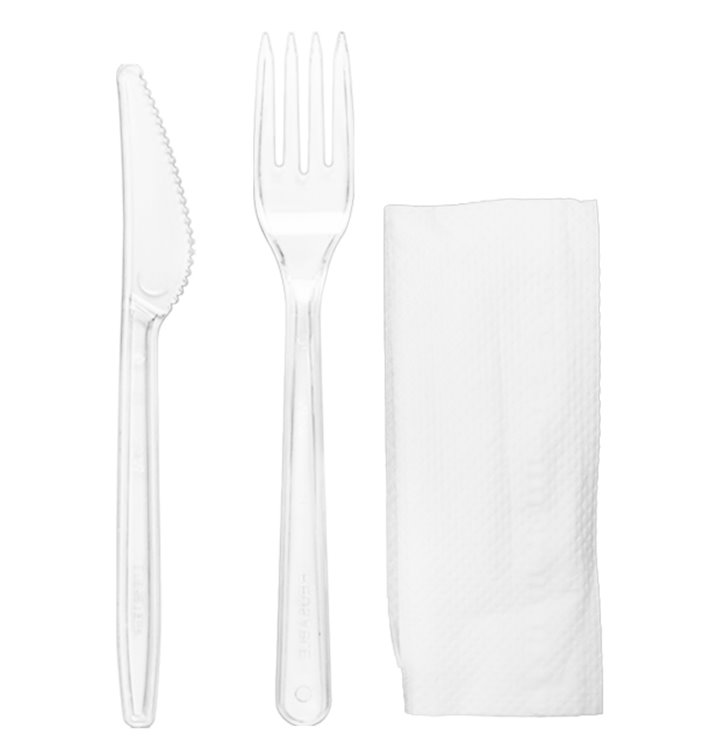 Reusable PS Cutlery Set Fork, Knife and Napkin (25 Units)