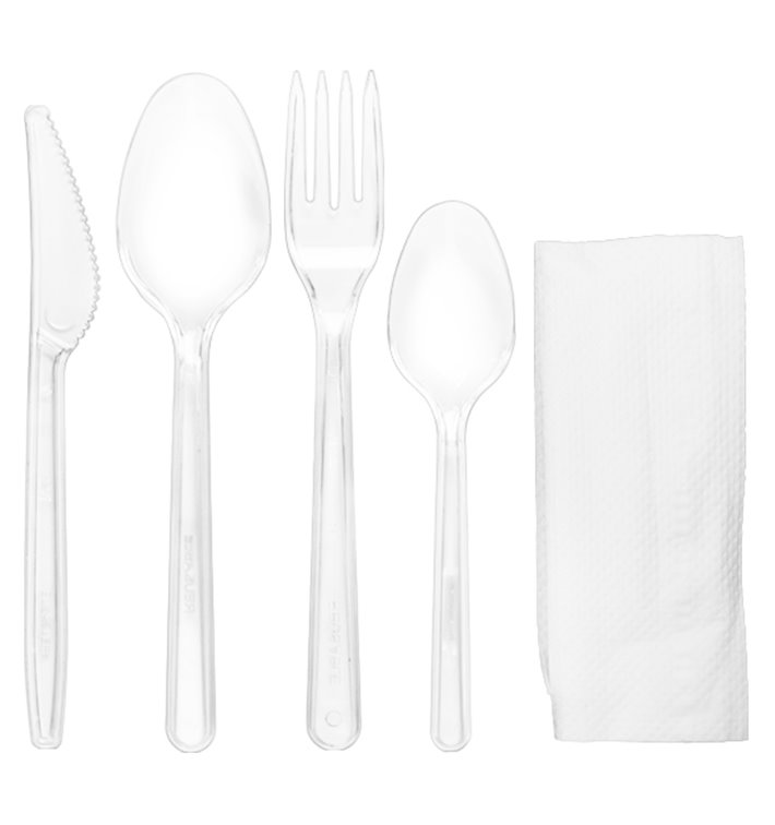 Reusable PS Cutlery Set Fork, Knife, Spoon, Teaspoon and Napkin (500 Units)
