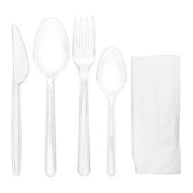 Reusable PS Cutlery Set Fork, Knife, Spoon, Teaspoon and Napkin (25 Units)