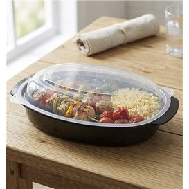 Black Oval PP Container with Lid 750ml 15,4x22,6cm (300 Units)