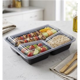 Black PP Plastic Container 3C with Lid 930ml 23x18cm (50 Units)