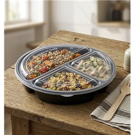 Black PP Plastic Container 3C with Lid 920ml Ø22cm (300 Units)