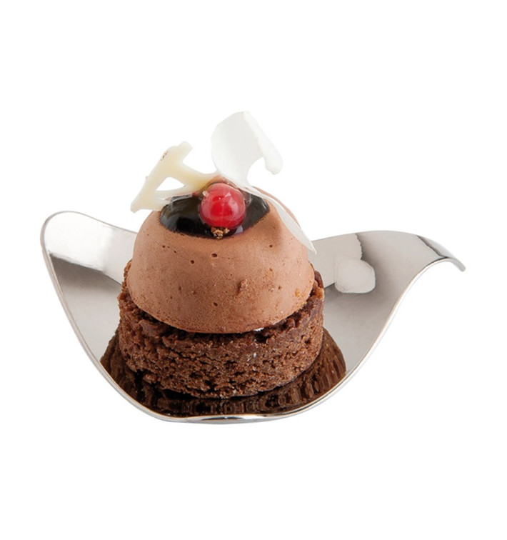 Plastic Tasting Plate PS with Handle Silver 8x1,9cm 